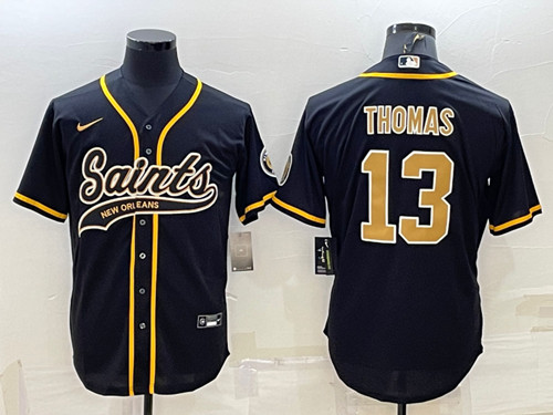 Men's New Orleans Saints #13 Michael Thomas Black With Patch Cool Base Stitched Baseball Jersey